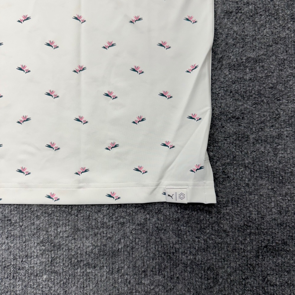 Puma Golf Men XL MATTR Polo Shirt White Bird of Paradise Floral Performance NEW - Picture 9 of 9